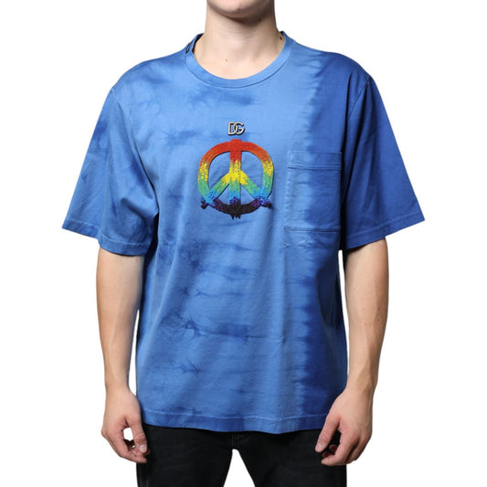 Dolce & Gabbana Blue Tie-Dye Peace Sign Cotton T-shirt TSH86635-52