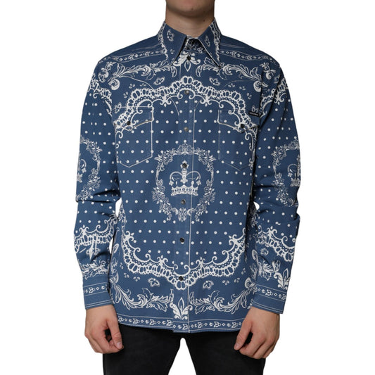 Dolce & Gabbana Blue White Bandana Print Cotton Casual Shirt TSH7927-40