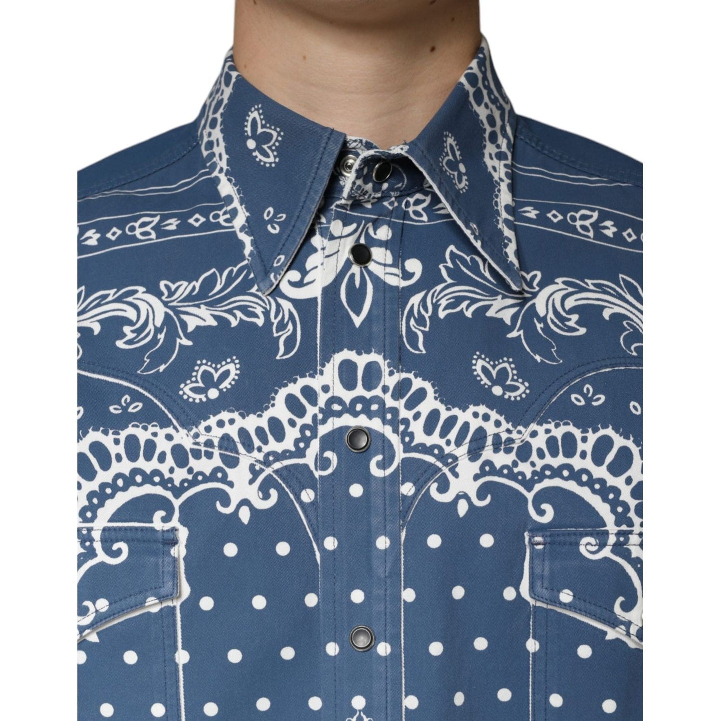 Dolce & Gabbana Blue White Bandana Print Cotton Casual Shirt TSH7927-40