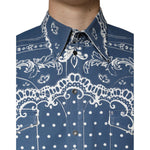 Dolce & Gabbana Blue White Bandana Print Cotton Casual Shirt TSH7927-40