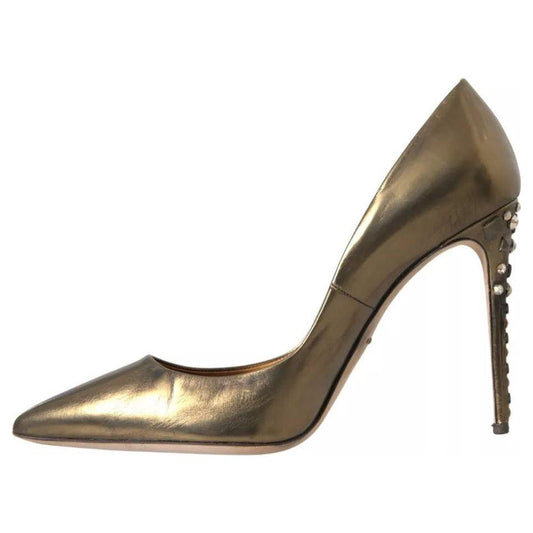 Dolce & Gabbana Bronze Leather Embellished Heels Pumps Shoes LA10912-39