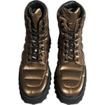 Dolce & Gabbana Bronze Padded Mid Calf Lace Up Boots Shoes Dolce & Gabbana Dark Slate Gray