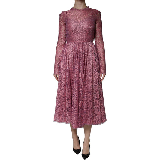 Dolce & Gabbana Fuchsia Floral Lace Long Sleeve Maxi Dress DR281328-48