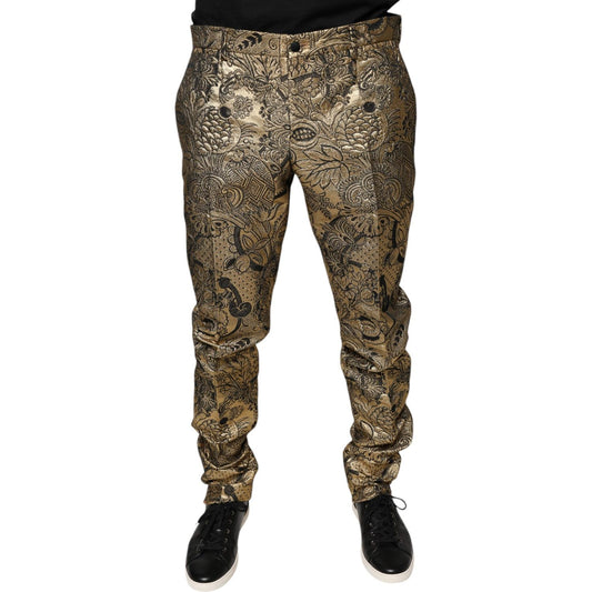 Dolce & Gabbana Gold Floral Jacquard Men Dress Pants PAN75361-52