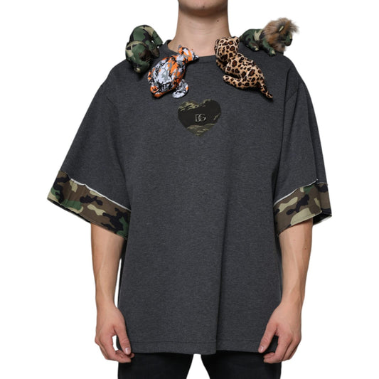 Dolce & Gabbana Gray Camouflage Animal Stuff Cotton T-shirt TSH86659-52