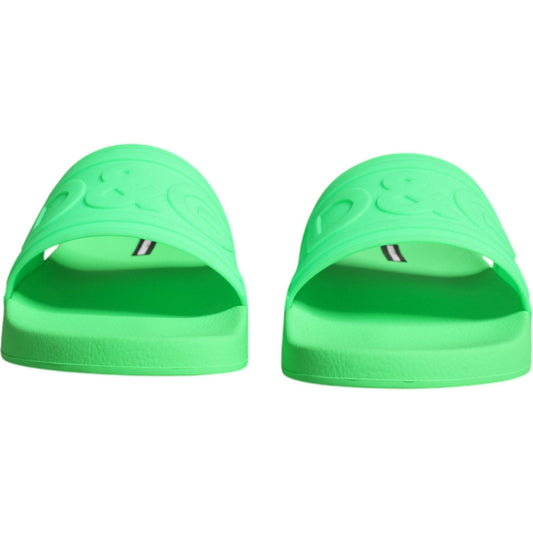 Dolce & Gabbana Green Leather Slides Sandals Beachwear Shoes MV6324-44