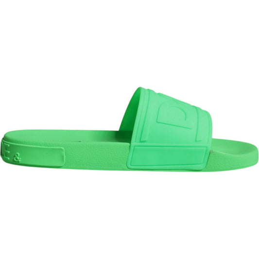 Dolce & Gabbana Green Leather Slides Sandals Beachwear Shoes MV6324-44