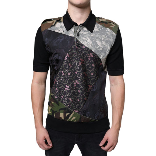 Dolce & Gabbana Multicolor Camouflage Patchwork Silk Polo T-shirt TSH87089-48