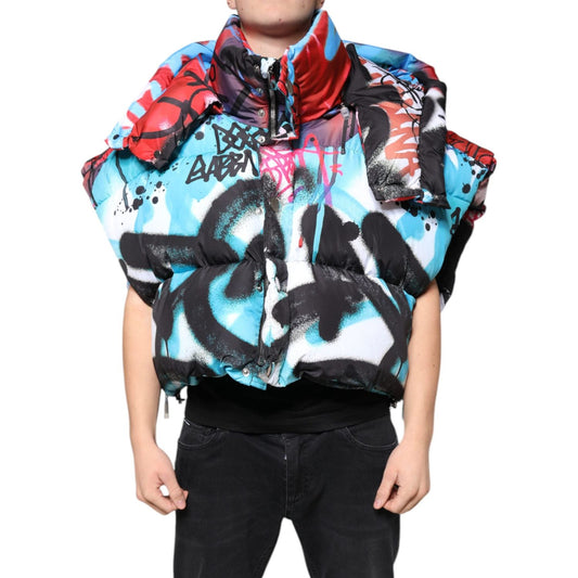 Dolce & Gabbana Multicolor Graffiti Hooded Windbreaker Jacket JKT4173-48