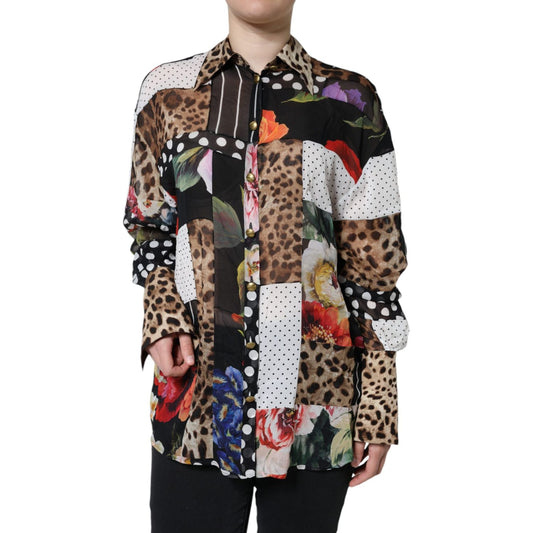 Dolce & Gabbana Multicolor Patchwork Silk Collared Blouse Top TSH86541-40