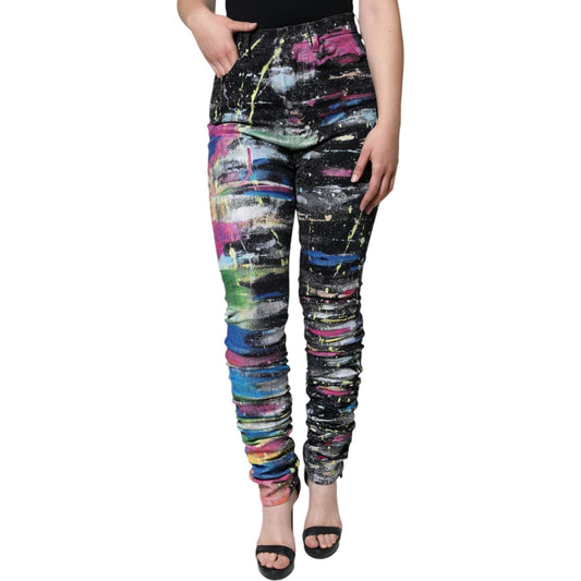 Dolce & Gabbana Multicolor Splatter Paint Cotton Skinny Denim Jeans PAN74182-44
