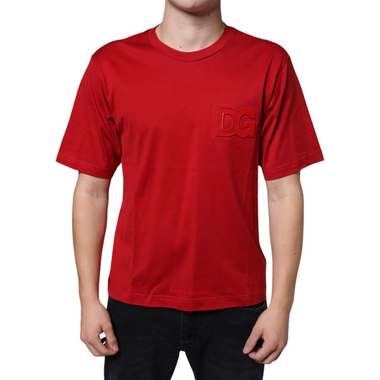 Dolce & Gabbana Red Cotton DG Logo Print Crew Neck T-shirt TSH86654-46