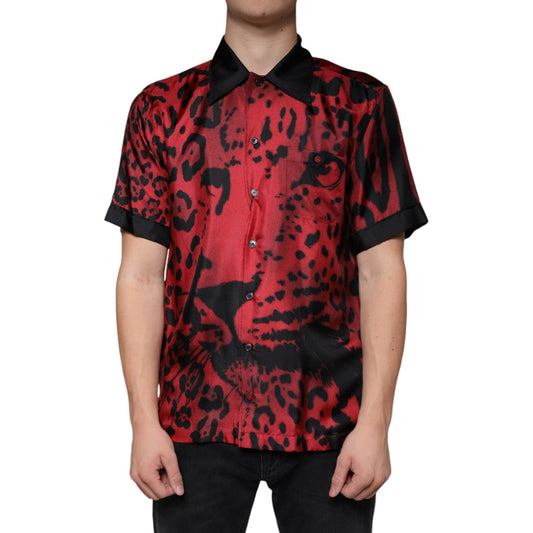Dolce & Gabbana Red Leopard Silk Button Down Casual Shirt TSH84210-37