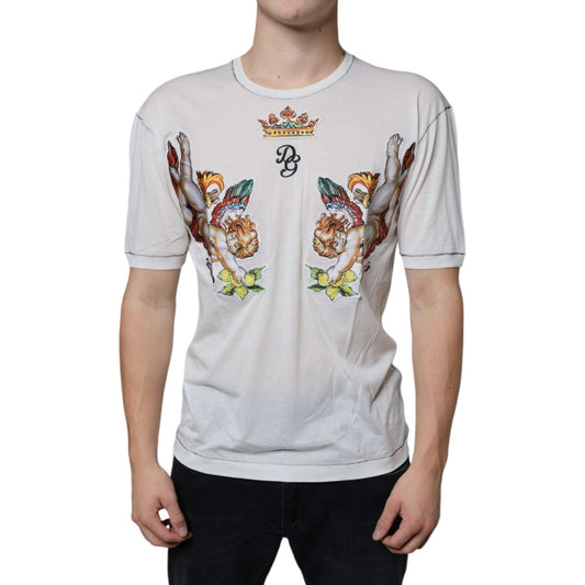 Dolce & Gabbana White Angel Crown Print Crew Neck T-shirt TSH86640-46
