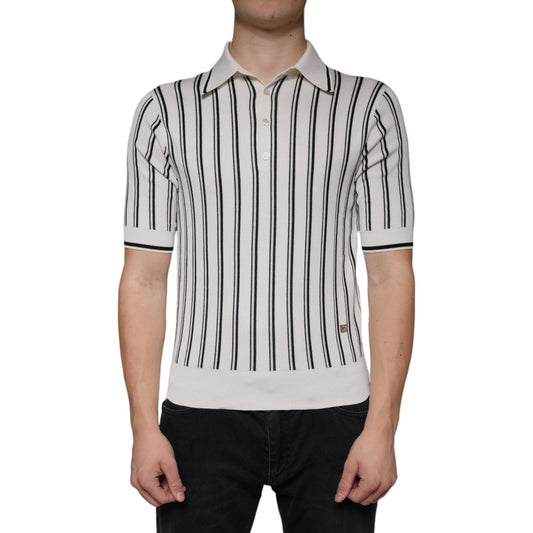 Dolce & Gabbana White Black Stripe Polo Short Sleeve T-shirt TSH86277-44