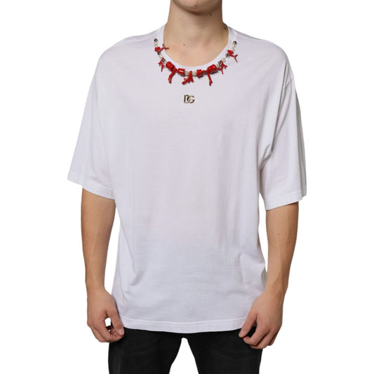 Dolce & Gabbana White Cotton Necklace Embellished T-shirt TSH86648-58