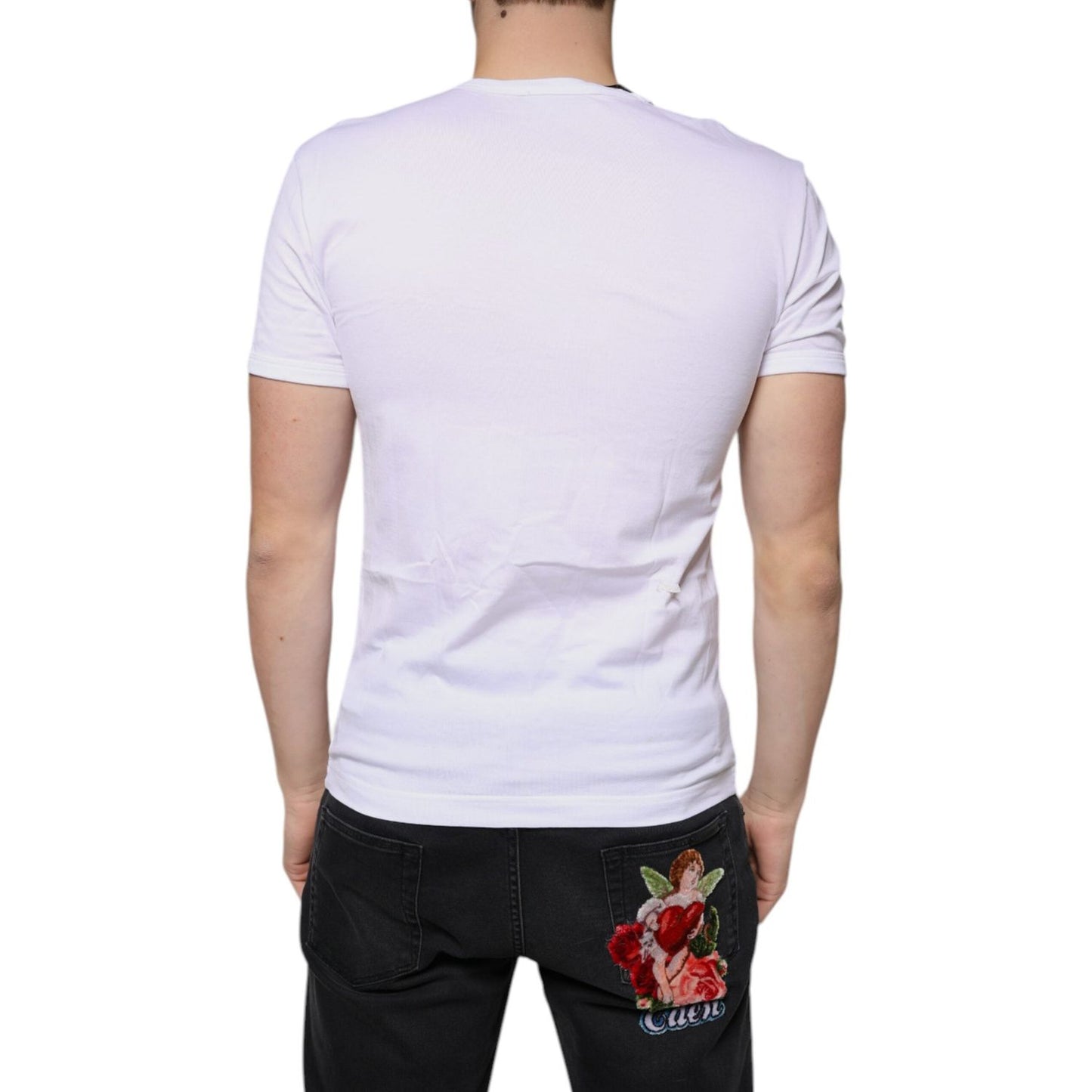 Dolce & Gabbana White Cotton V-neck Short Sleeves T-shirt TSH86872-44