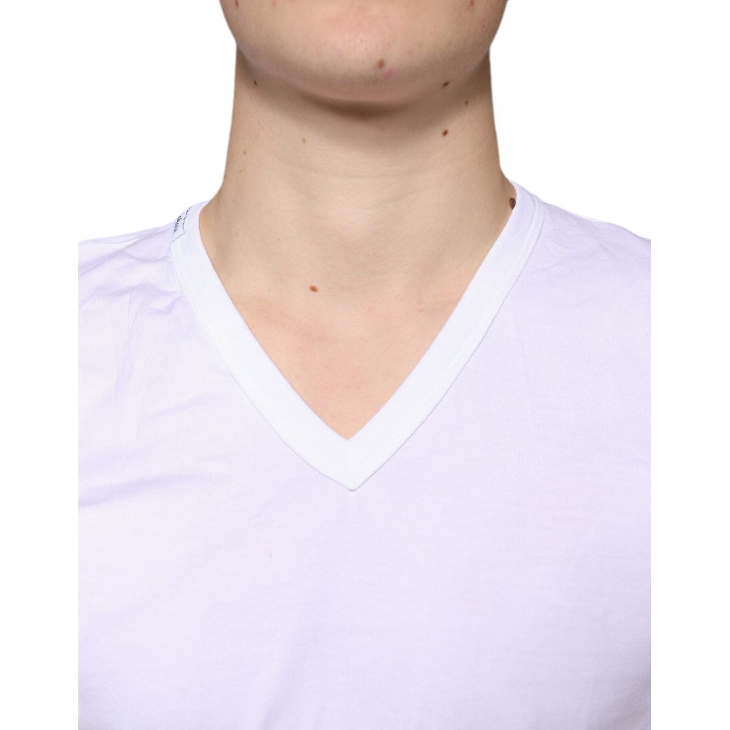 Dolce & Gabbana White Cotton V-neck Short Sleeves T-shirt TSH86872-44