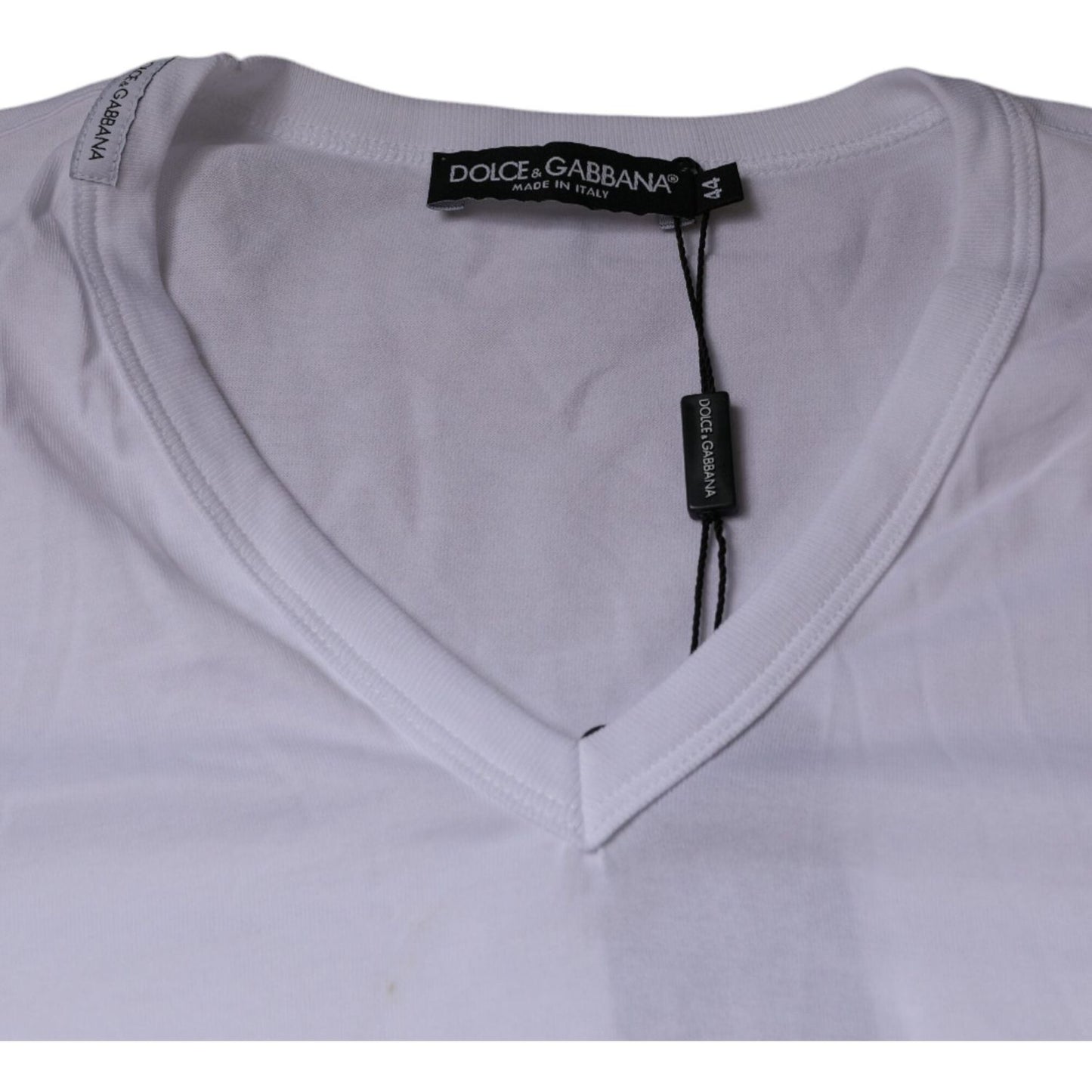 Dolce & Gabbana White Cotton V-neck Short Sleeves T-shirt TSH86872-44
