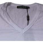 Dolce & Gabbana White Cotton V-neck Short Sleeves T-shirt TSH86872-44