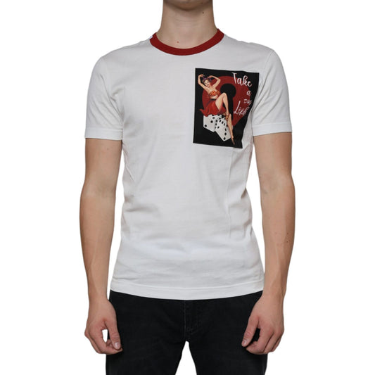Dolce & Gabbana White Graphic Print Cotton Crew Neck T-shirt TSH86667-44
