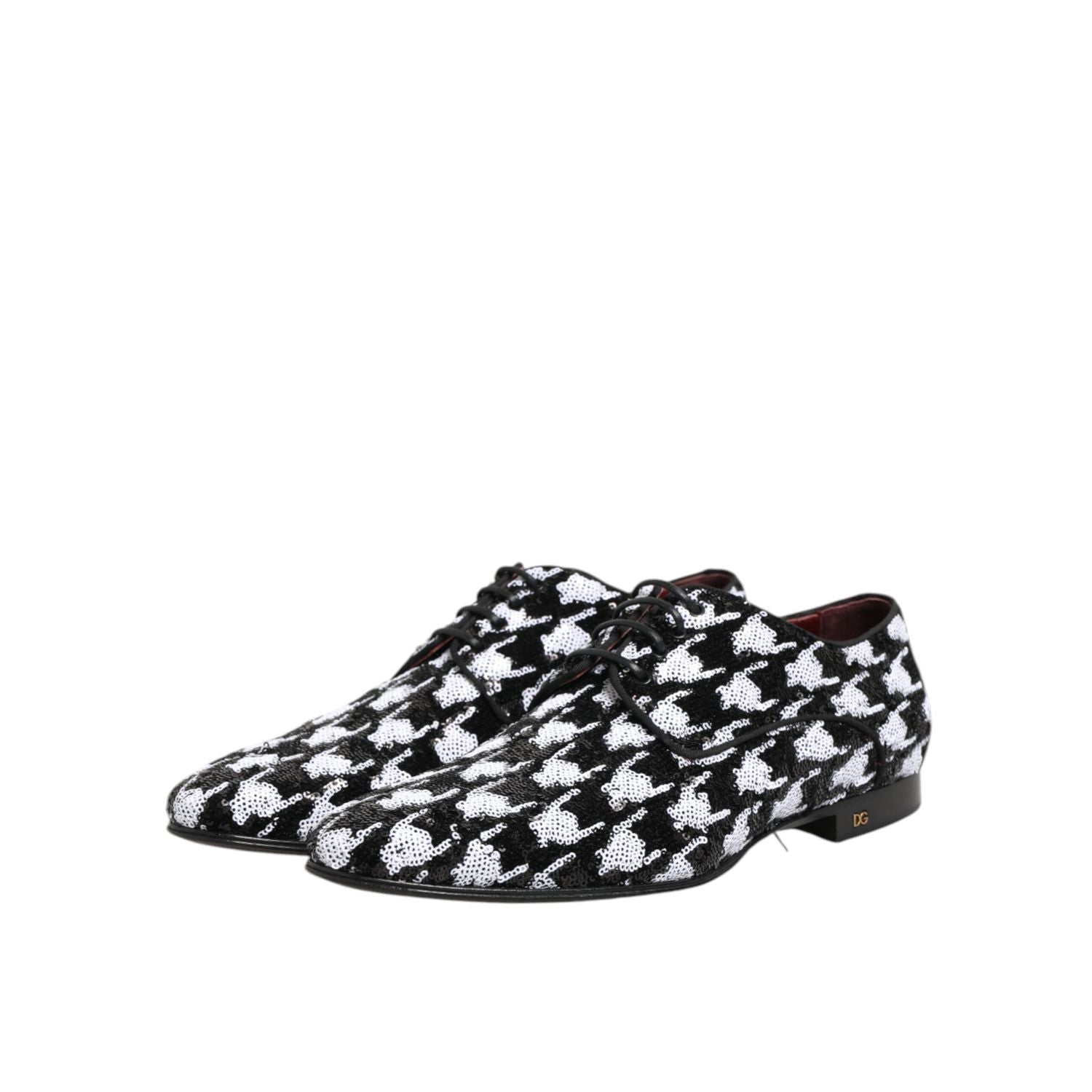 Dolce & Gabbana Dress Black White Sequined Lace Up Derby Shoes
