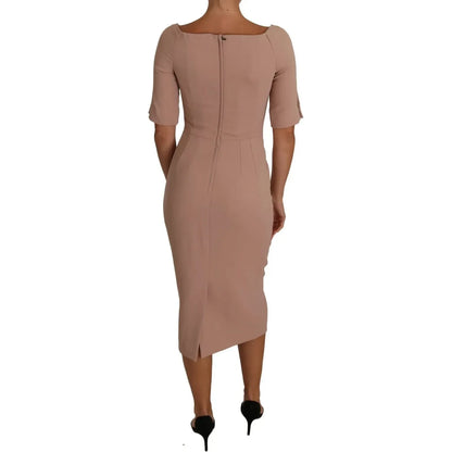 Dolce & Gabbana Dusty Pink Midi Sheath Crystal Buttons Dress