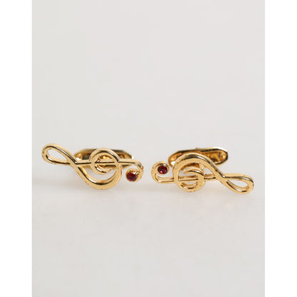Dolce & Gabbana Gold Musical Note Metal Brass Pin Men Accessory Cufflinks