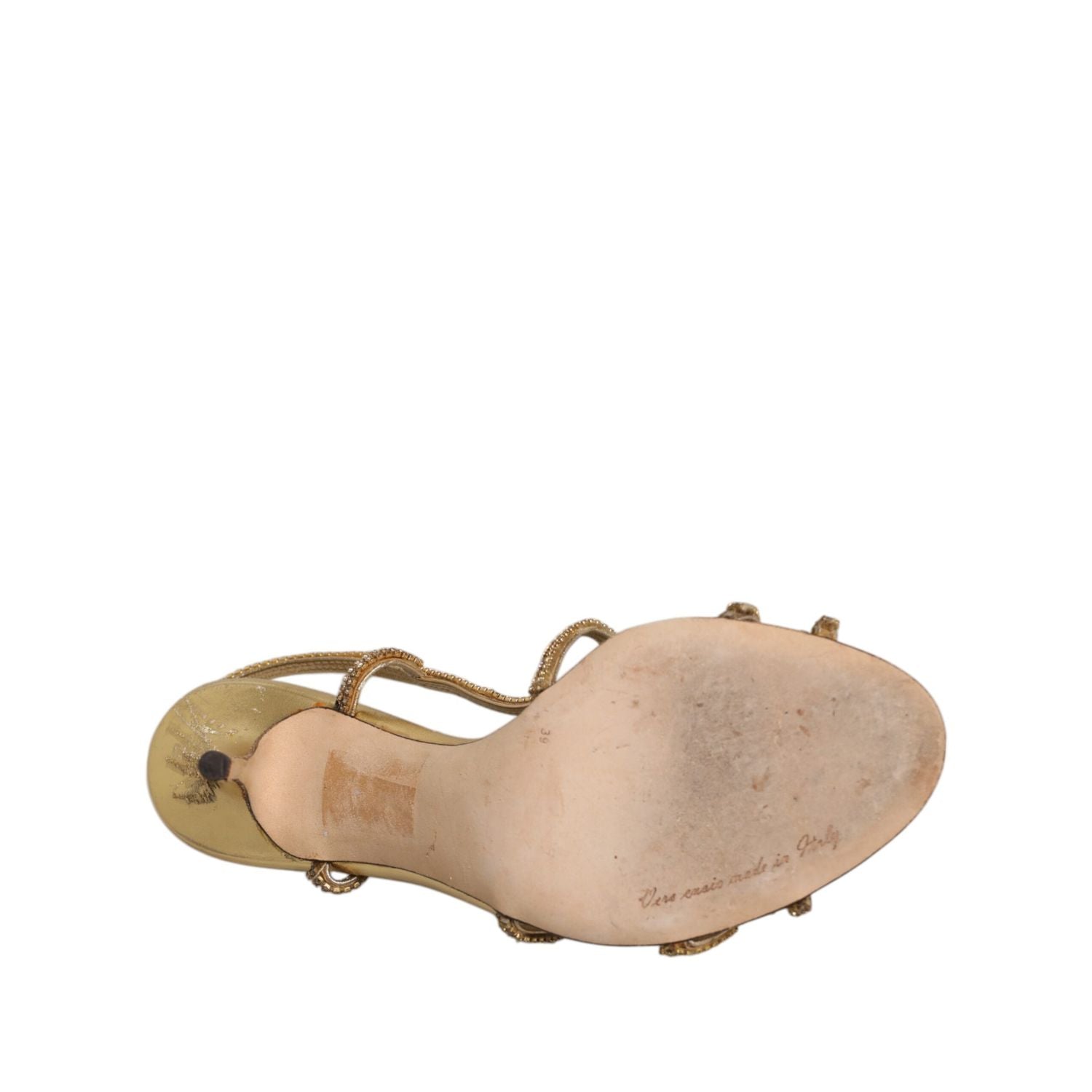 Dolce & Gabbana Gold Strass Ankle Strap Heels Sandals Shoes