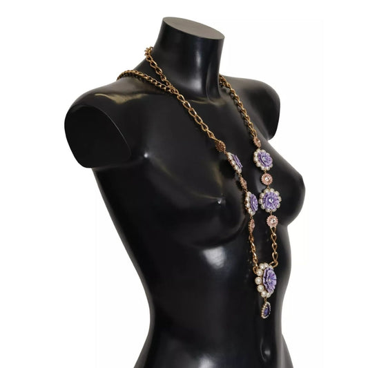 Dolce & Gabbana Gold Tone Floral Crystals Purple Embellished