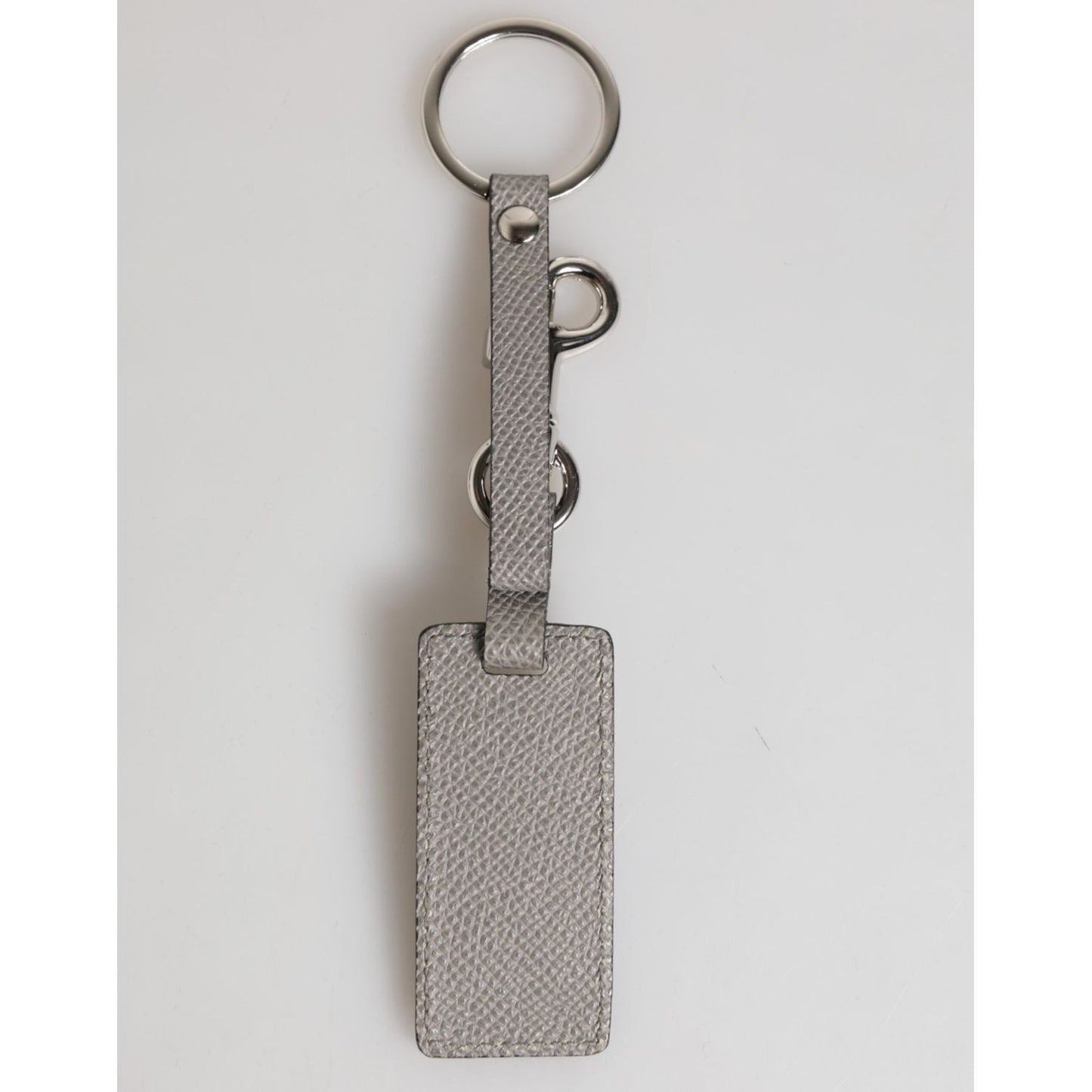 Dolce & Gabbana Gray Leather Logo Metal Ring Keychain Holder Men Keyring