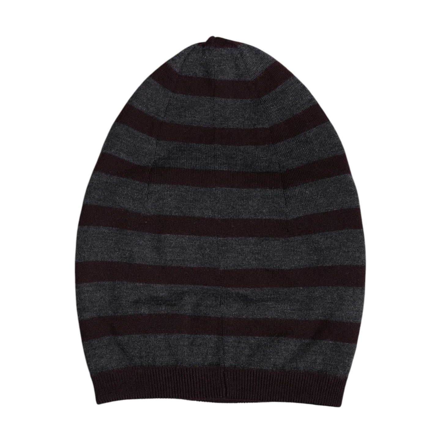 Dolce & Gabbana Gray Striped Wool Knitted Winter Beanie Hat made of 100% virgin wool, showcasing the brand's logo detailing, made in Italy.