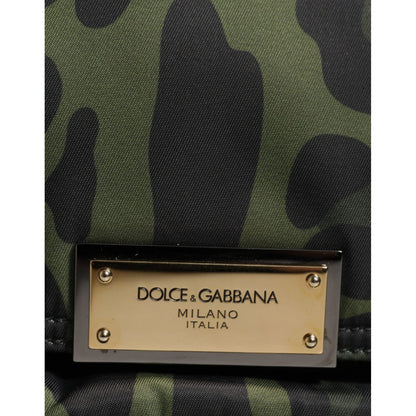 Dolce & Gabbana Green Nylon Leopard Print Shell Messenger Crossbody Bag