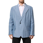 Dolce & Gabbana Light Blue Linen Double Breasted Men Jacket Blazer