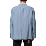 Dolce & Gabbana Light Blue Linen Double Breasted Men Jacket Blazer