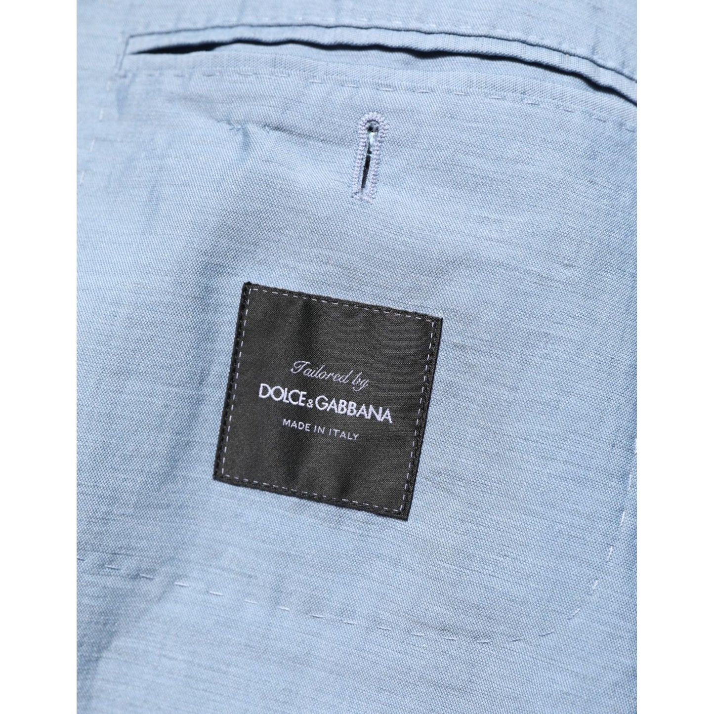 Dolce & Gabbana Light Blue Linen Double Breasted Men Jacket Blazer