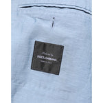 Dolce & Gabbana Light Blue Linen Double Breasted Men Jacket Blazer