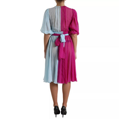 Dolce & Gabbana Light Blue Silk Two Tone Midi Dress