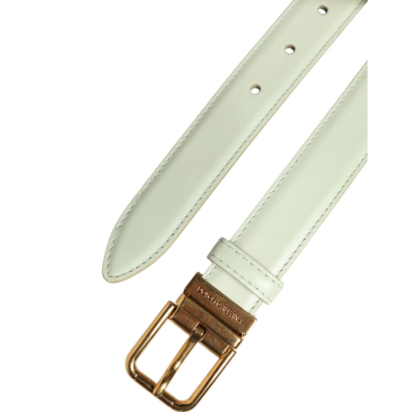 Dolce & Gabbana Light Green Leather Gold Metal Buckle Belt