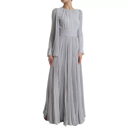 Dolce & Gabbana Light Grey Polyester Pleated Long Maxi Dress