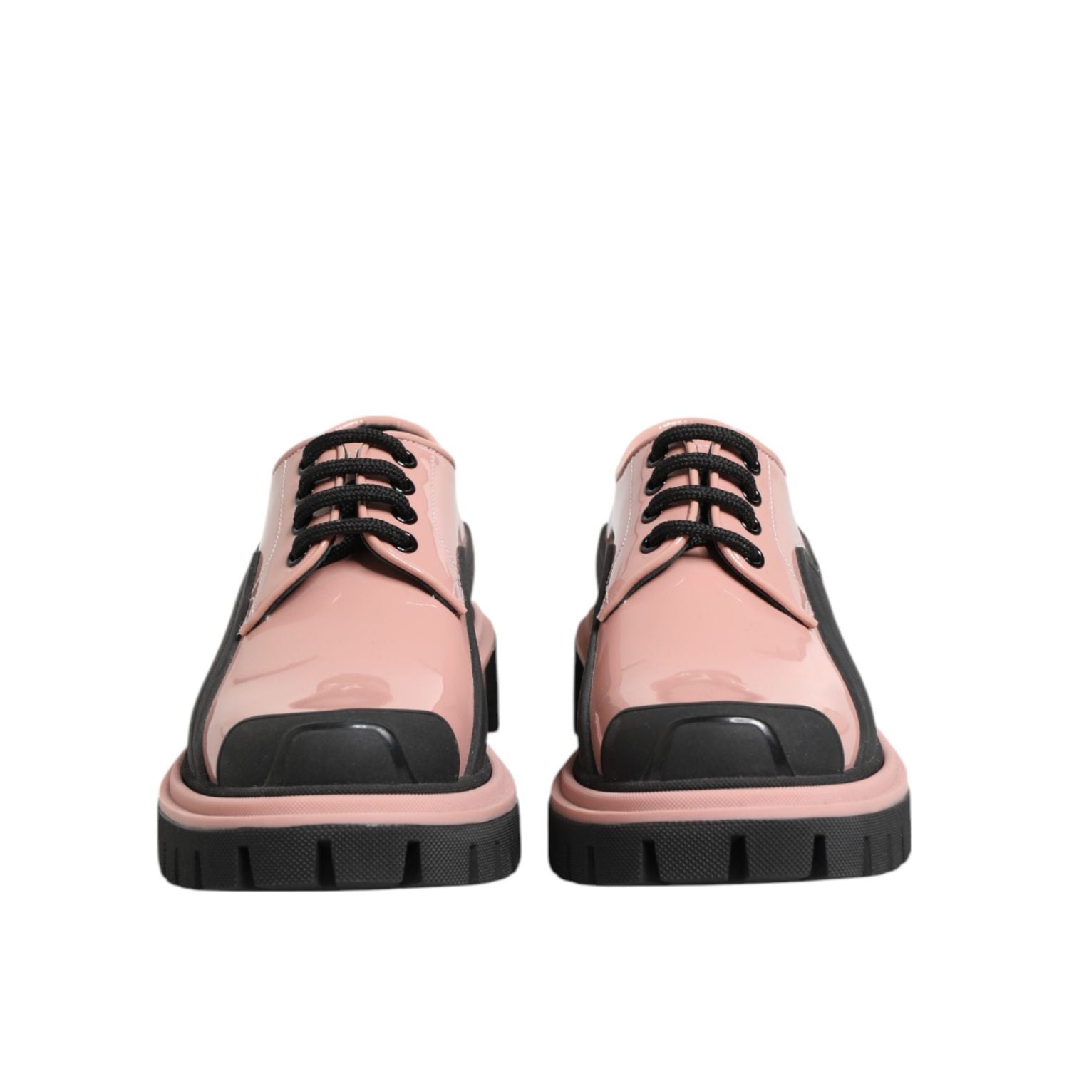Dolce & Gabbana Light Powder Pink Black Leather Lace-Up Shoes