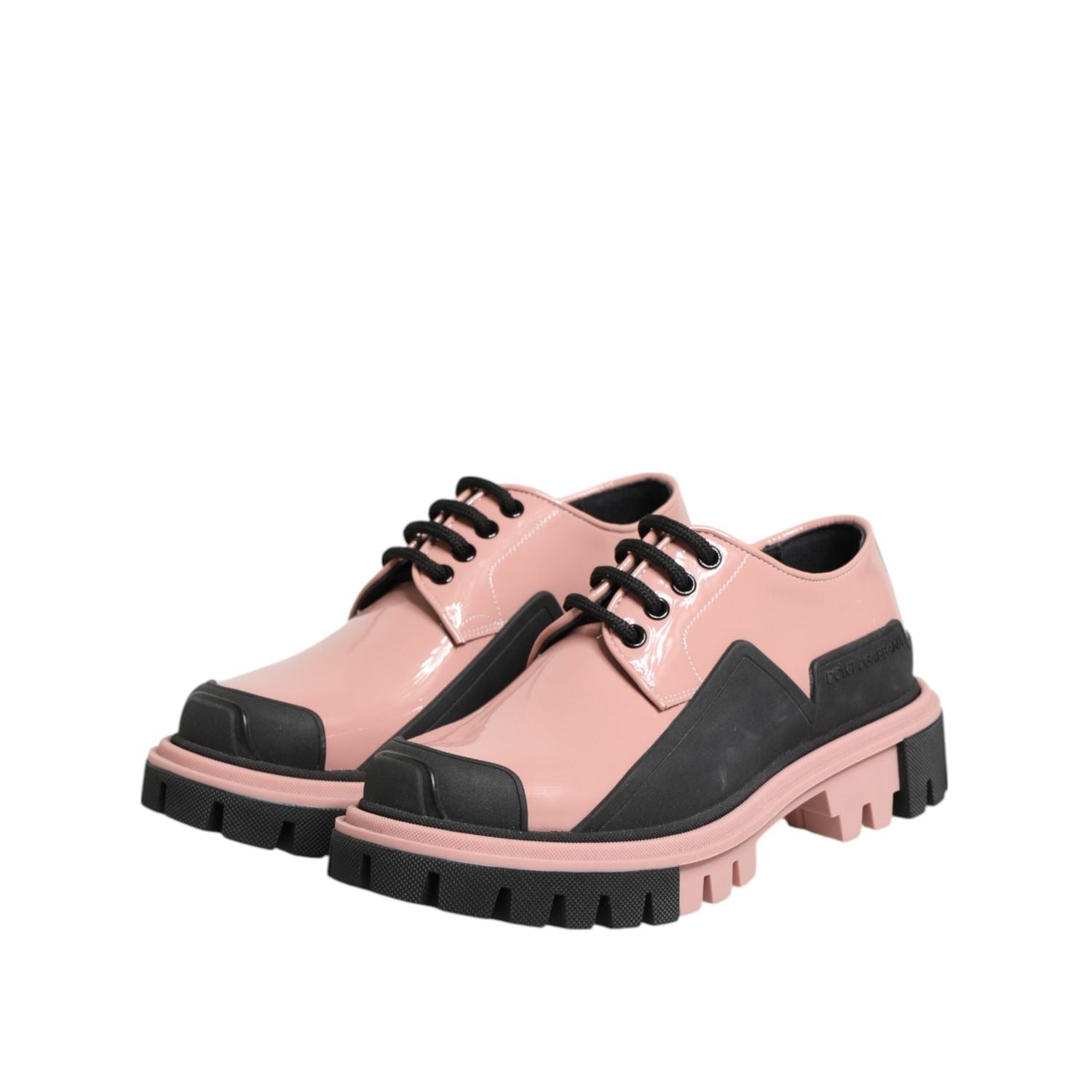 Dolce & Gabbana Light Powder Pink Black Leather Lace-Up Shoes