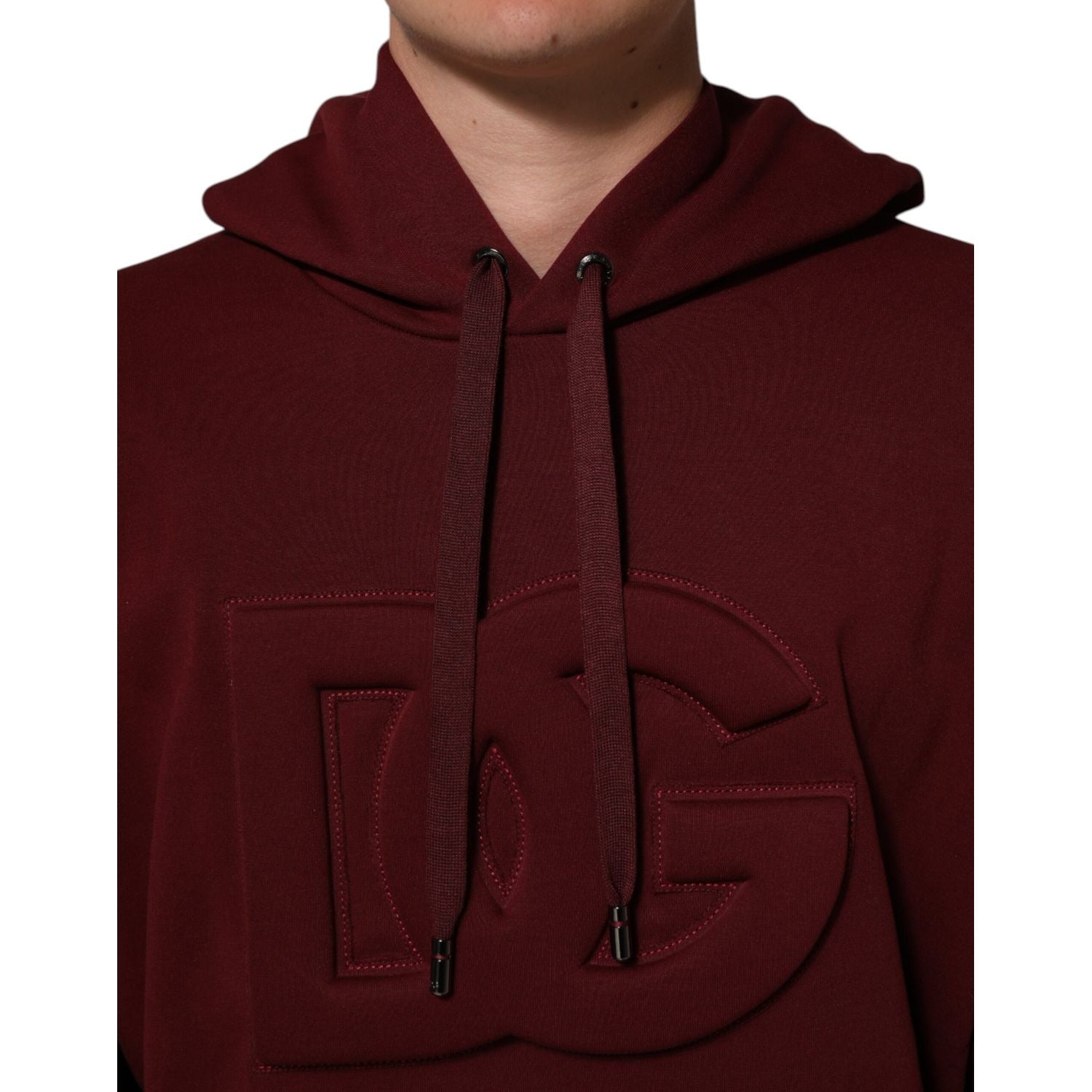Dolce & Gabbana Maroon Embossed Logo Hooded Sweatshirt Sweater