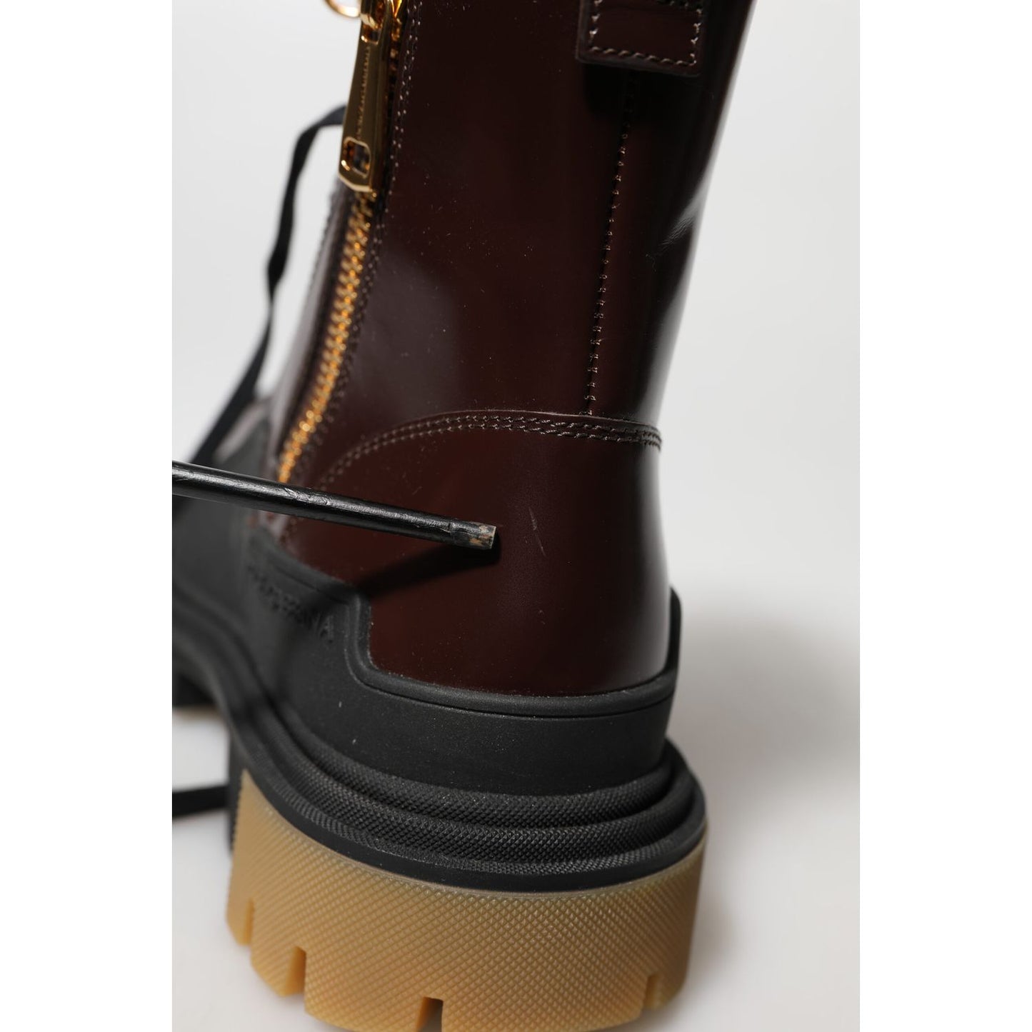 Dolce & Gabbana Maroon Leather Mid Calf Biker Boots Shoes