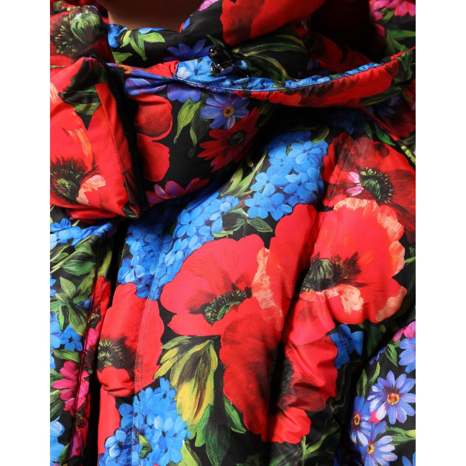 Dolce & Gabbana Multicolor Floral Hooded Puffer Coat Jacket