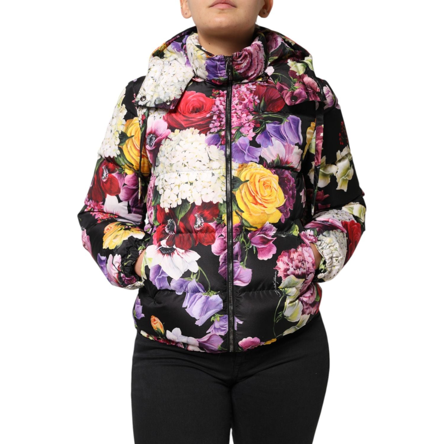 Dolce & Gabbana Multicolor Floral Hooded Puffer Quilted Jacket
