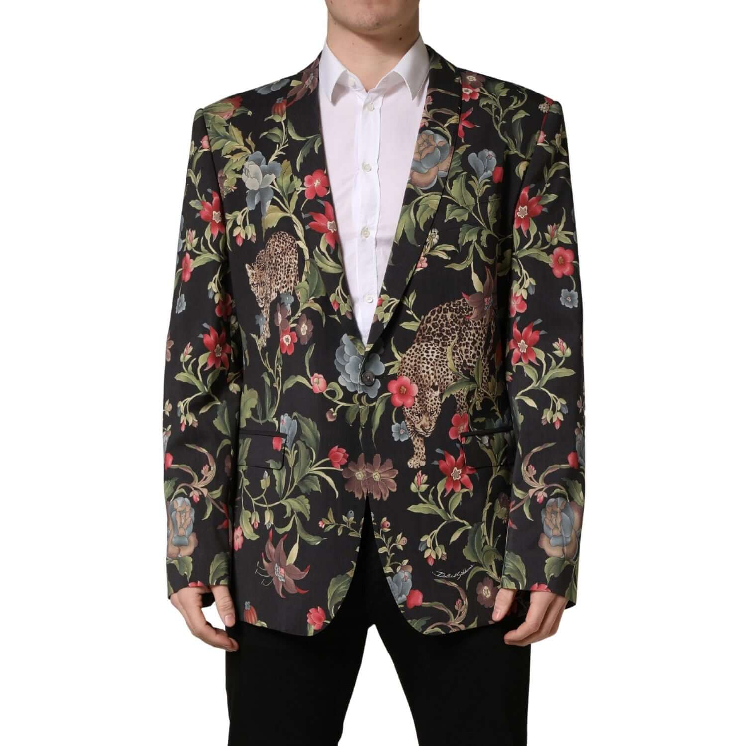 Dolce & Gabbana Multicolor Floral Leopard 1 Button Men Suit Jacket