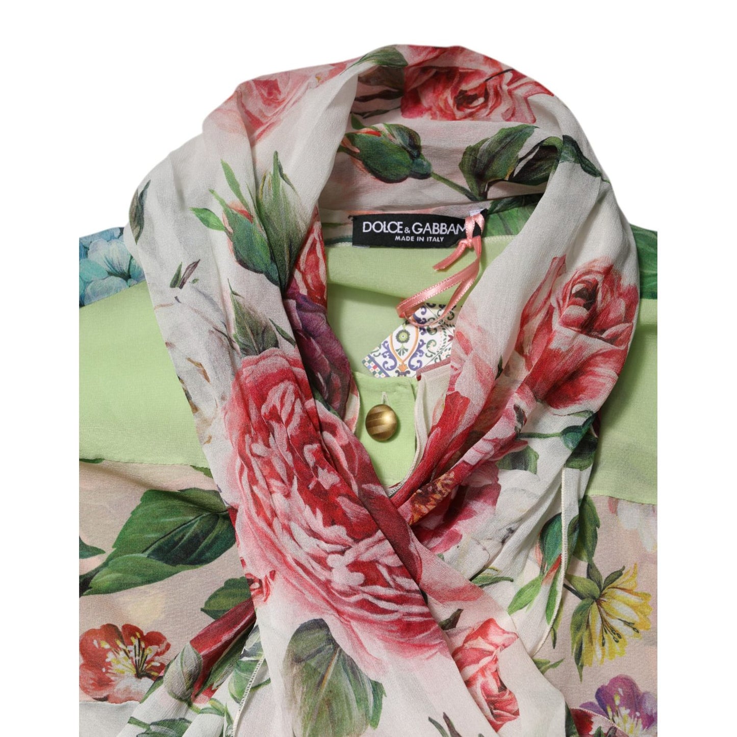 Dolce & Gabbana Multicolor Floral Patchwork Ascot Collar Top