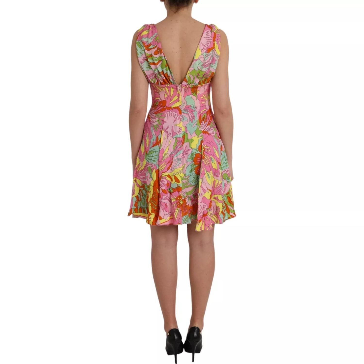Dolce & Gabbana Multicolor Floral Silk Flared Mini Dress