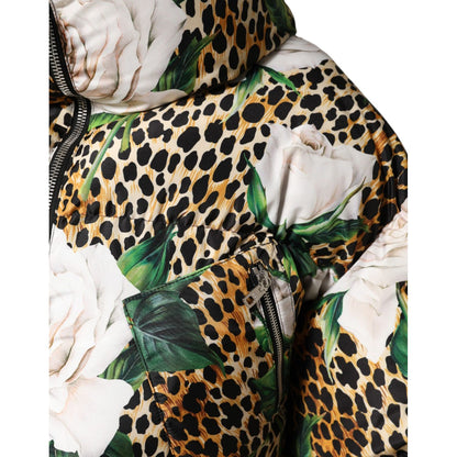 Dolce & Gabbana Multicolor Leopard Rose Puffer Quilted Jacket